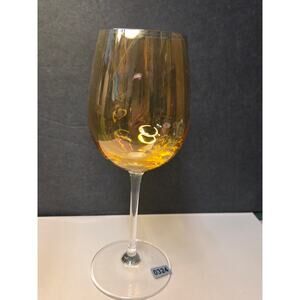 One VTG Gold Luster Wine Goblet 8 1/4" Tall with Slender Clear Stem